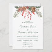 Rustikale Pine Cone Grüne Weihnachtsfeier Einladung (Vorderseite)