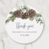 Rustikale Pine Cone Grüne Winterhochzeit Geschenkanhänger (Vorderseite)