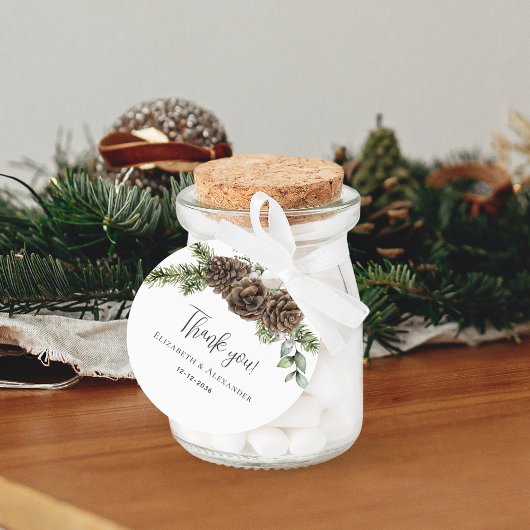 Rustikale Pine Cone Grüne Winterhochzeit Geschenkanhänger