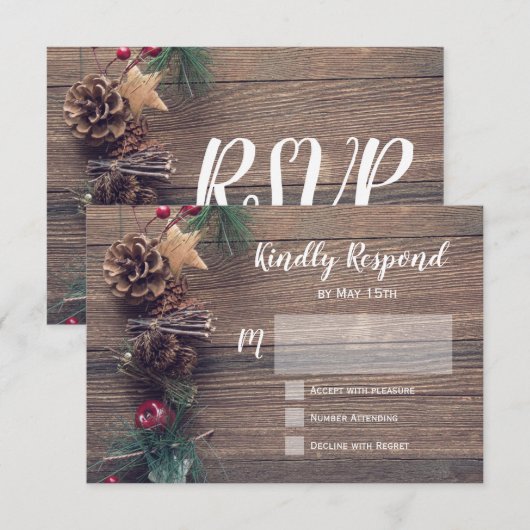Rustikale Pine Cone Wedding RSVP Cards Karte (Vorne/Hinten)