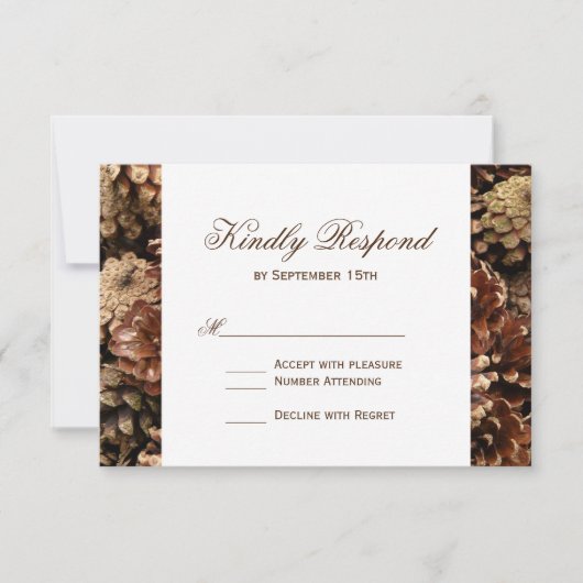 Rustikale Pine Cone Wedding RSVP Karten (Vorderseite)