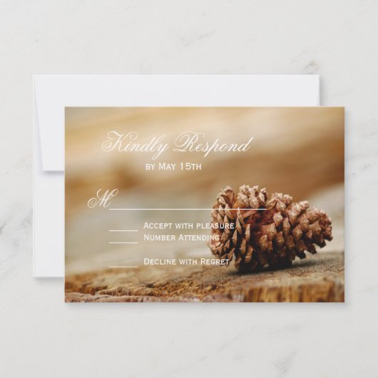 Rustikale Pine Cone Wedding RSVP Karten (Vorderseite)
