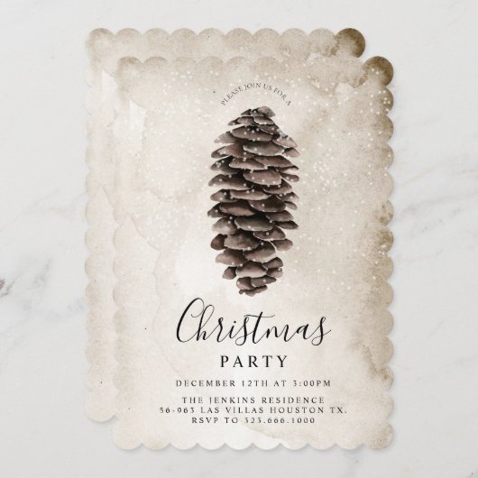 Rustikale Pine Cone Weihnachtsfeier Party Einladun Einladung (Vorne/Hinten)