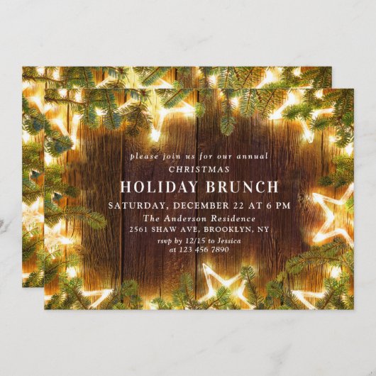 Rustikale Pine Cones Branch HOLIDAY BRUNCH Einladung (Vorne/Hinten)