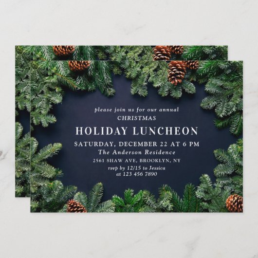 Rustikale Pine Cones Branch HOLIDAY LUNCHEON Einladung (Vorne/Hinten)