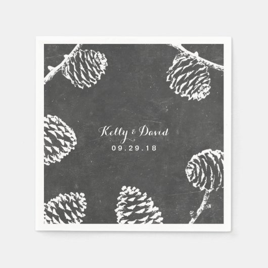 Rustikale Pine Cones Chalkboard Hochzeit Serviette (Vorderseite)