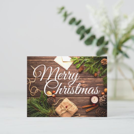 Rustikale Pine Cones Frohe Weihnachtskarte Postkarte (Stehend Vorderseite)