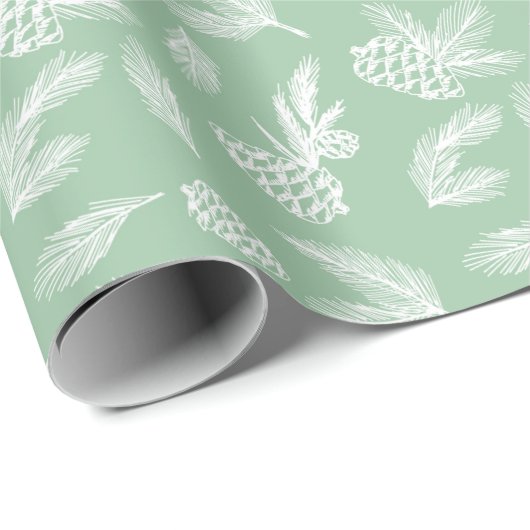 Rustikale Pine Cones Muster Weiß & Minze Urlaub Geschenkpapier (Rolleneckpunkt)