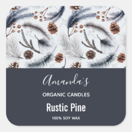 Rustikale Pine Cones Watercolor Pattern Candle Quadratischer Aufkleber
