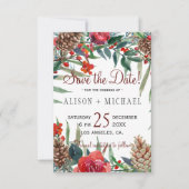 Rustikale Pine Cones Winter Floral Weihnachten Hoc Save The Date (Vorderseite)