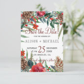 Rustikale Pine Cones Winter Floral Weihnachten Hoc Save The Date (Stehend Vorderseite)