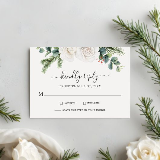 Rustikale Pine Eucalyptus Greenery Boho Wedding RS RSVP Karte