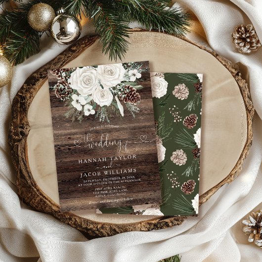 Rustikale Pine Floral Winter Wedding Einladung