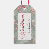 Rustikale Pine Frohe Weihnachtskalligraphie Geschenkanhänger (Vorderseite)