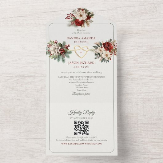 Rustikale Pine Green Red Wedding Einladungen (Innen Boden)