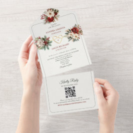 Rustikale Pine Green Red Wedding Einladungen