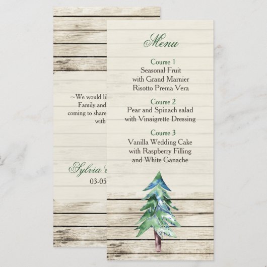 Rustikale Pine-Hochzeit Menükarte (Vorne/Hinten)