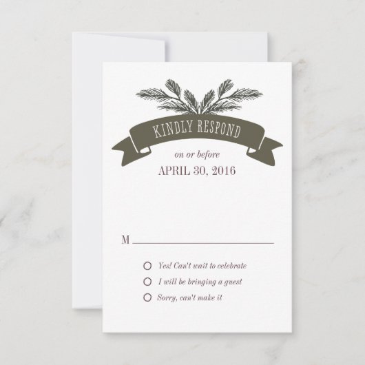 Rustikale Pine-Needle-Antwortkarte Einladung (Vorderseite)