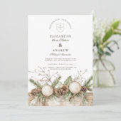 Rustikale Pine Ornament Winterhochzeit Einladung (Stehend Vorderseite)