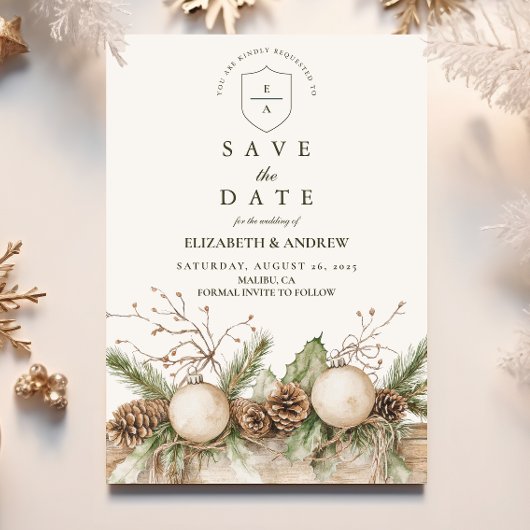Rustikale Pine Ornament Winterhochzeit Save The Date