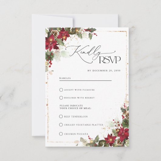 Rustikale Pine Poinsettia Blumenweihnachtsfest RSVP Karte (Vorderseite)