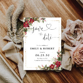 Rustikale Pine Poinsettia Blumenweihnachtsfest Save The Date