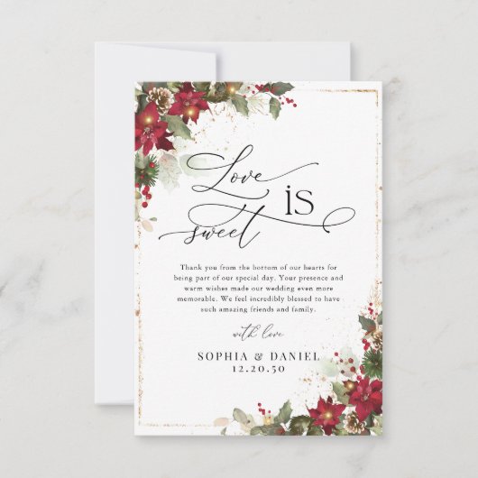 Rustikale Pine Poinsettia Hochzeit Dankeschön Kart Dankeskarte (Vorderseite)