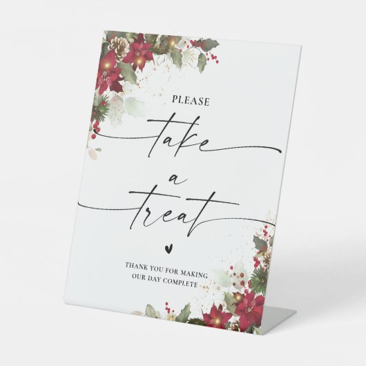 Rustikale Pine Poinsettia Hochzeit Leckerei Zeiche Sockelschild (Vorderseite)