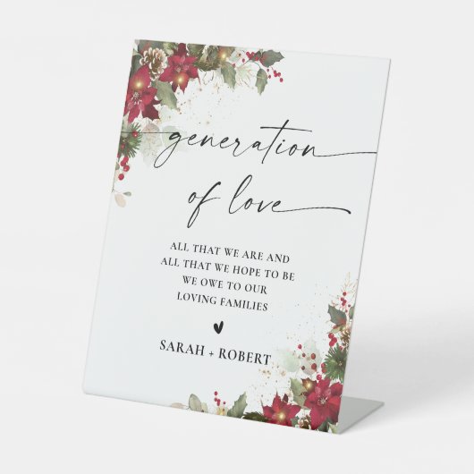 Rustikale Pine Poinsettia Liebe-Zeichen Sockelschild (Vorderseite)