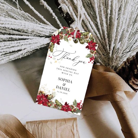 Rustikale Pine Poinsettia Wedding Vielen Dank für Geschenkanhänger