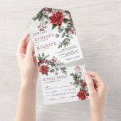 Rustikale Pine Poinsettia Weihnachtsfeier mit Blum All In One Einladung (Abreißen)