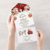 Rustikale Pine Poinsettia Weihnachtsfeier mit Blum All In One Einladung (Abreißen)