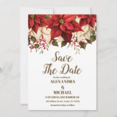 Rustikale Pine Poinsettia Weihnachtsfeier mit Blum Save The Date (Vorderseite)