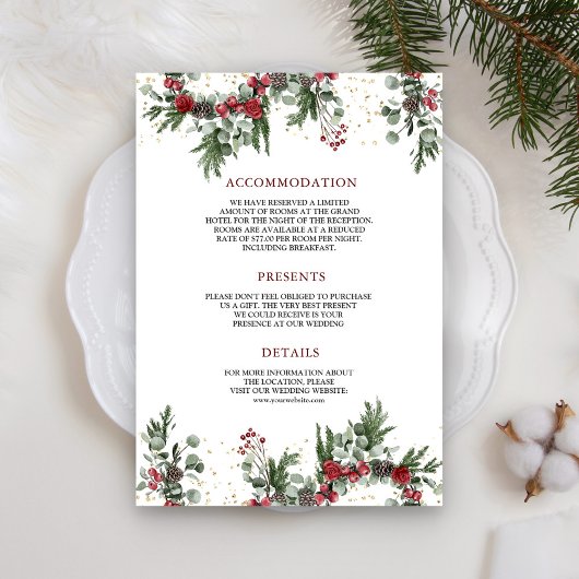Rustikale Pine Red Floral Weihnachten Hochzeit Det Begleitkarte