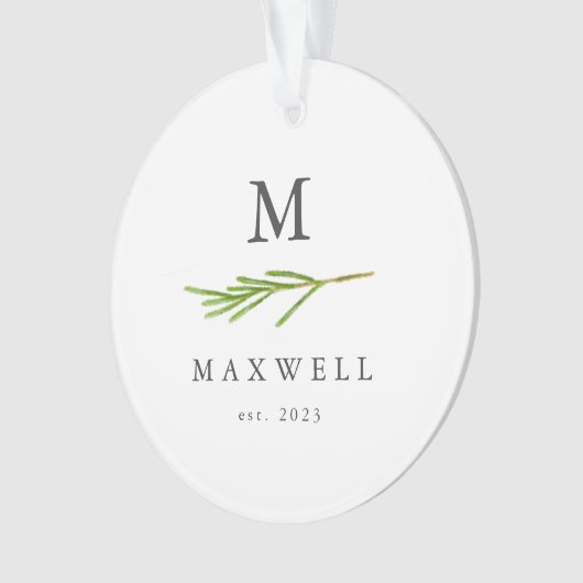 Rustikale Pine Tree Blätter Monogramm Weihnachten Ornament (Vorderseite)