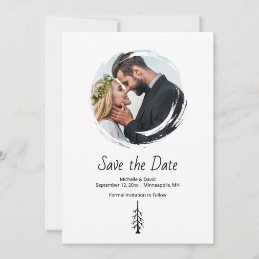 Rustikale Pine Tree Boho Lässig Hochzeit Save The Date (Vorderseite)