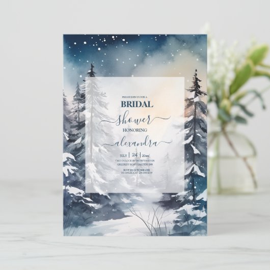 Rustikale Pine Tree Bridal Einladung (Stehend Vorderseite)