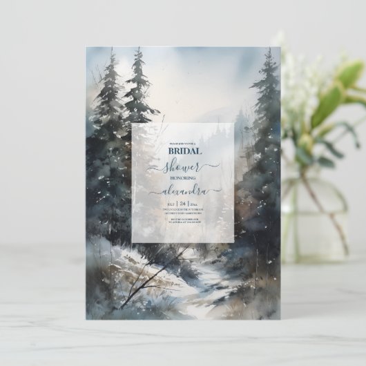 Rustikale Pine Tree Bridal Einladung (Stehend Vorderseite)