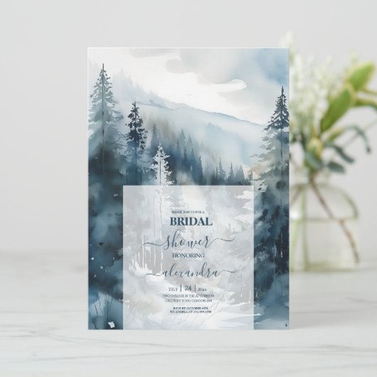 Rustikale Pine Tree Bridal Einladung (Stehend Vorderseite)