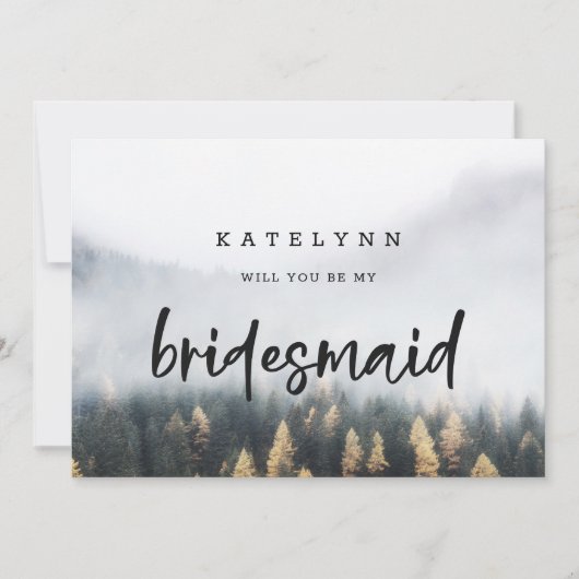 Rustikale Pine Tree Bridesmaid Vorschlag Card (Vorderseite)