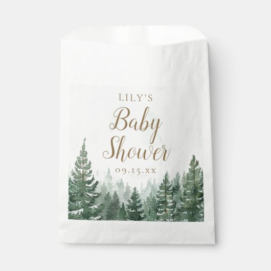 Rustikale Pine Tree Forest Baby Dusche Geschenktütchen (Vorderseite)