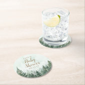 Rustikale Pine Tree Forest Baby Dusche Runder Pappuntersetzer (Vor Ort)