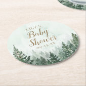 Rustikale Pine Tree Forest Baby Dusche Runder Pappuntersetzer (Angewinkelt)