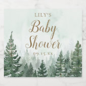 Rustikale Pine Tree Forest Baby Dusche Schaumweinetikett (Einzelnes Label)