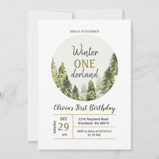 Rustikale Pine Tree ONEderland Einladung zum Gebur (Vorderseite)