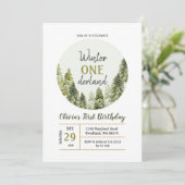 Rustikale Pine Tree ONEderland Einladung zum Gebur (Stehend Vorderseite)