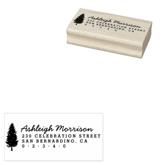 Rustikale Pine Tree Skriptbezeichnung & Rücksendea Gummistempel (Stempel)