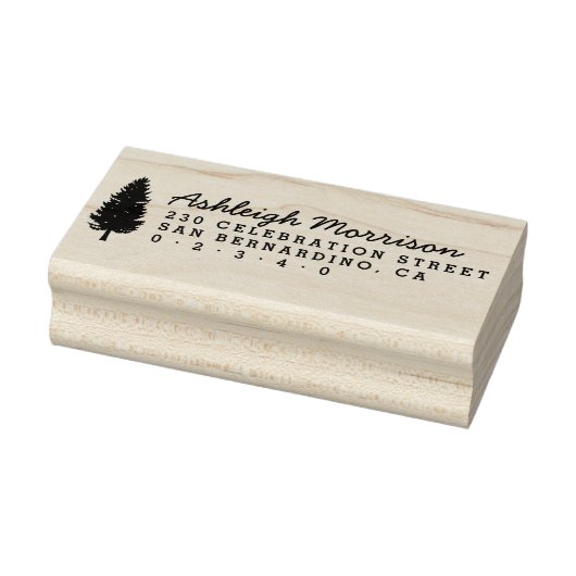Rustikale Pine Tree Skriptbezeichnung & Rücksendea Gummistempel (Stempel)