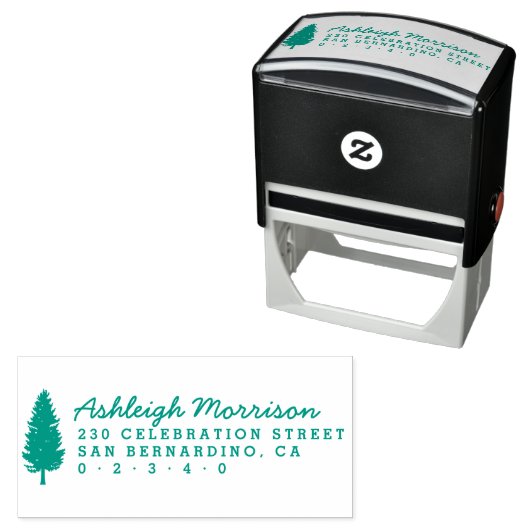 Rustikale Pine Tree Skriptbezeichnung & Rücksendea Permastempel (Beispiel)