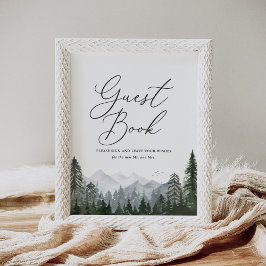Rustikale Pine Tree Wedding Gästebuchsignatur Poster